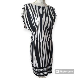 Cache Black & White Zebra Print Open Back Blouson Dress size 6